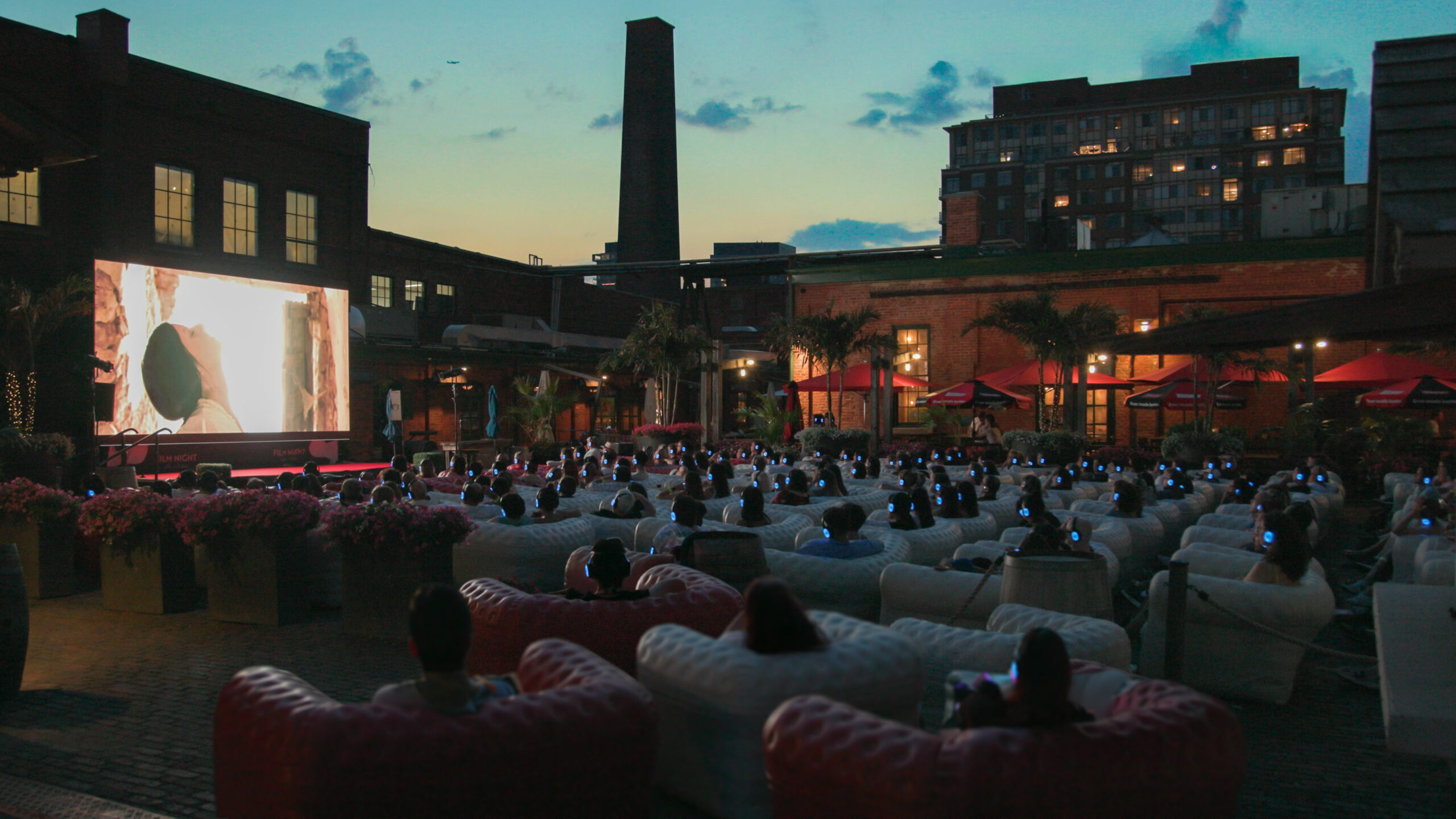 Spirit Theatre — outdoor screen on Pure Spirit Patio, Distillery District